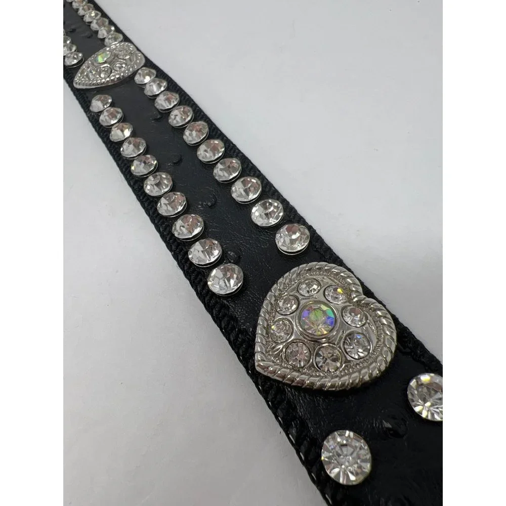 Beltiscool Ostrich Print Heart Ornaments Skinny Rhinestone Belt Girls 25 Black R
